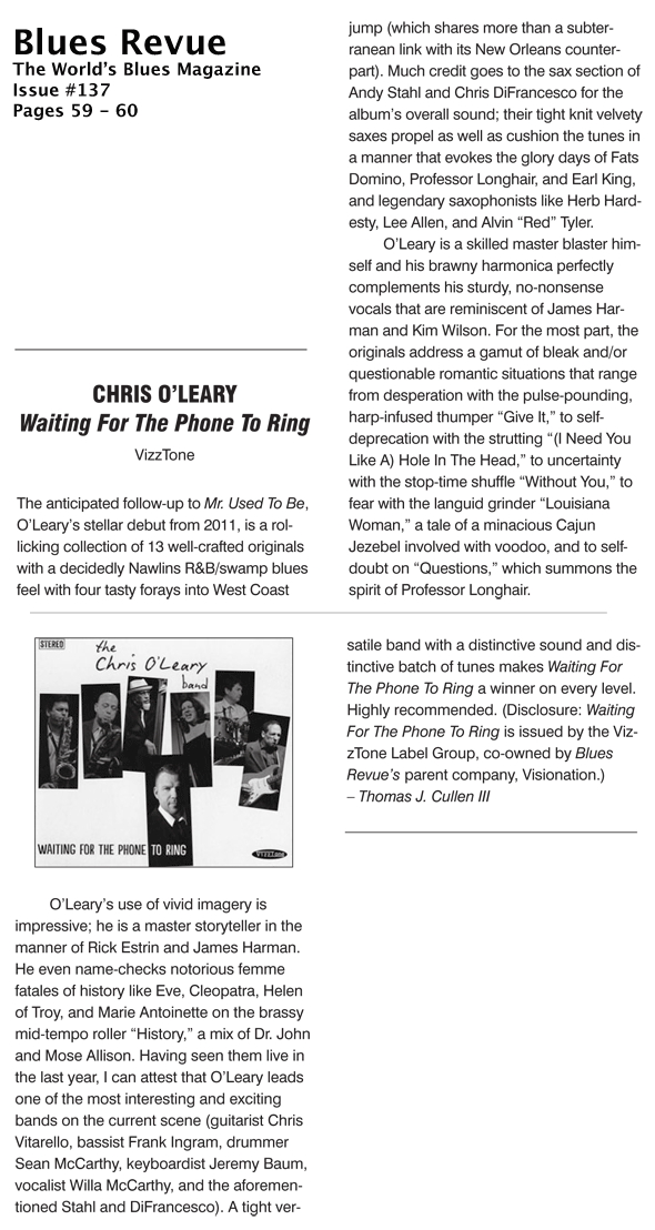 Blues Revue Magazine Review of Waiting for the Phone to Ring